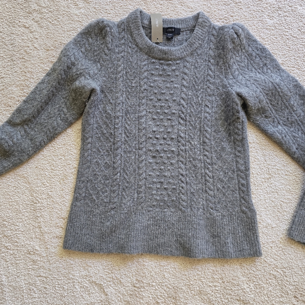 J CREW Grey Wool Blend Textured Argyle Knit Crewneck Sweater XXS